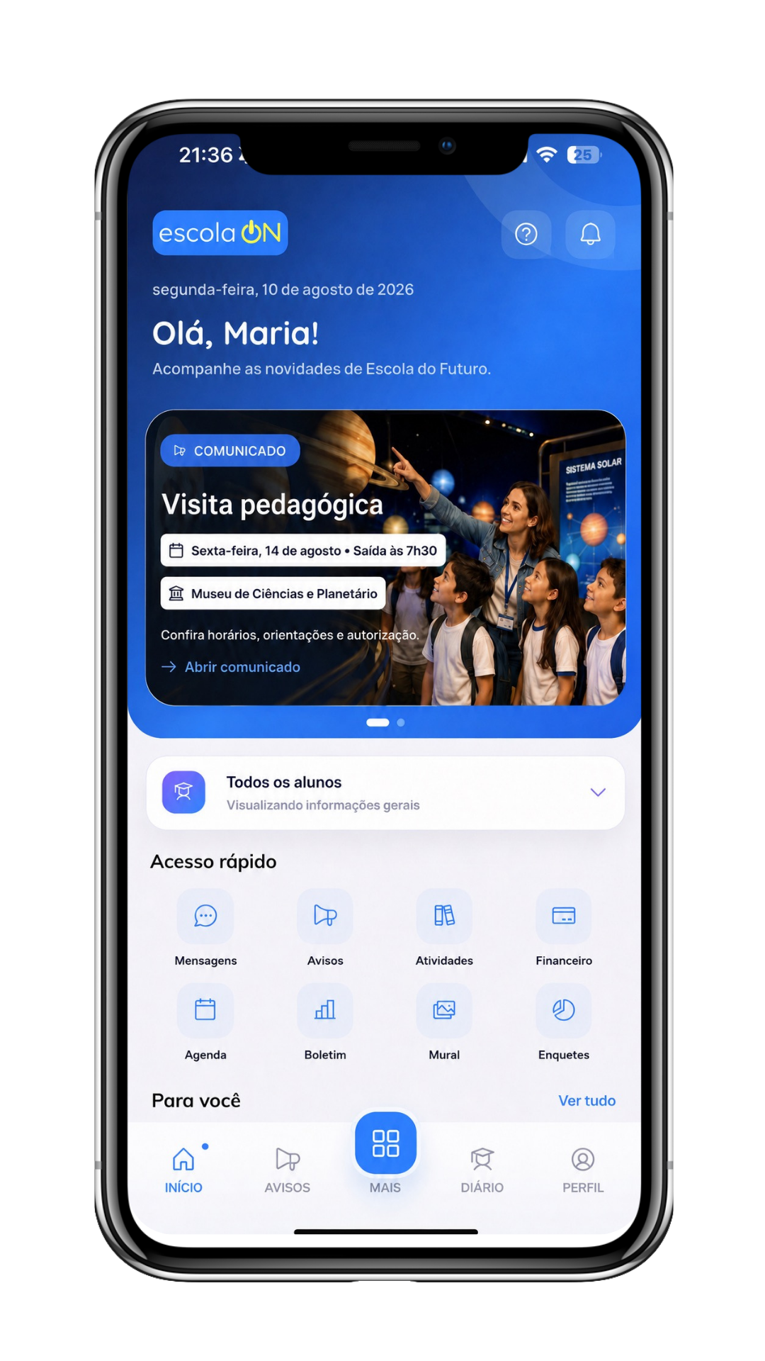 App Escola ON no celular